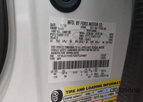 2013 Ford Expedition King Ranch from USA, damaged, VIN 1FMJU1H57DEF23485